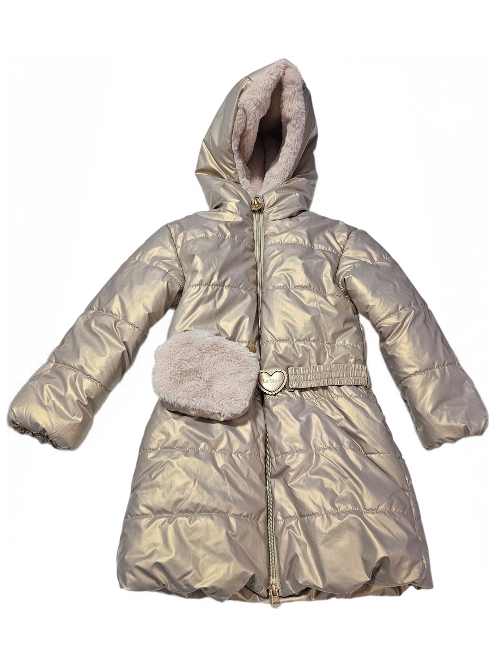 LE CHIC Metallic Fur Lined Puffer Parka Belt And Belt Bag Girls 5Y